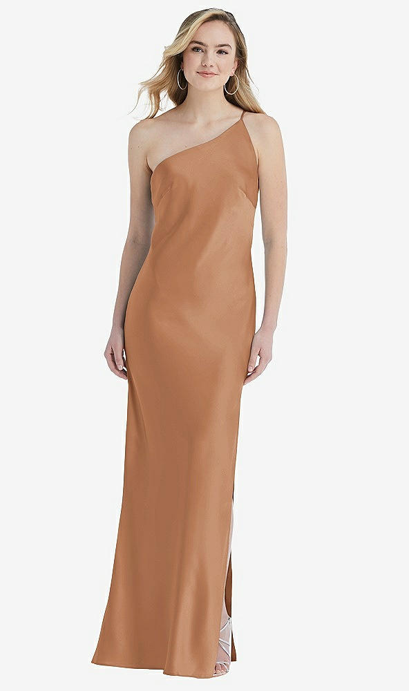 Front View - Toffee One-Shoulder Asymmetrical Maxi Slip Dress