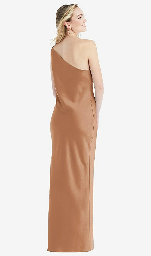 Back View - Toffee One-Shoulder Asymmetrical Maxi Slip Dress