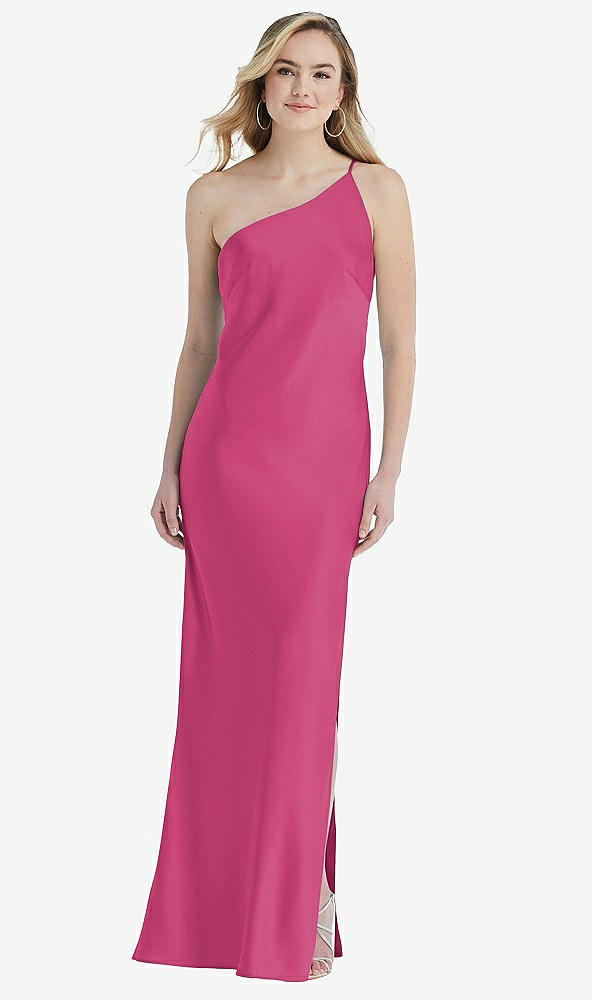 Front View - Tea Rose One-Shoulder Asymmetrical Maxi Slip Dress