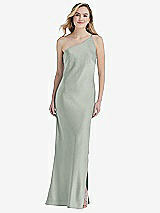 Front View Thumbnail - Willow Green One-Shoulder Asymmetrical Maxi Slip Dress