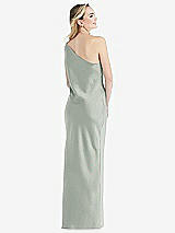 Rear View Thumbnail - Willow Green One-Shoulder Asymmetrical Maxi Slip Dress