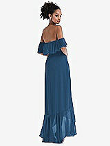 Rear View Thumbnail - Dusk Blue Off-the-Shoulder Ruffled High Low Maxi Dress