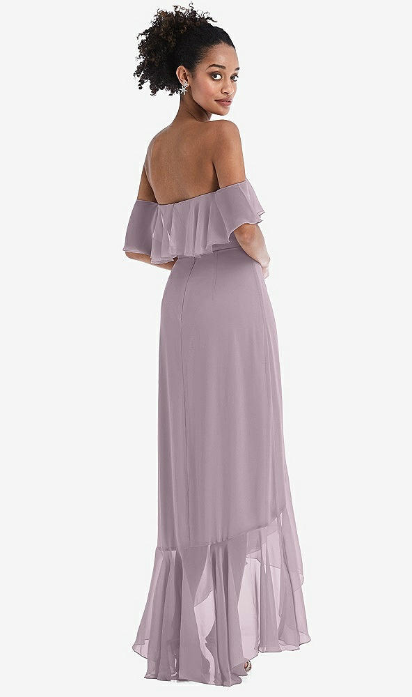 Back View - Lilac Dusk Off-the-Shoulder Ruffled High Low Maxi Dress
