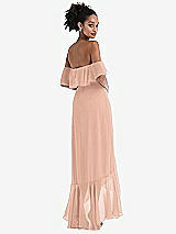 Rear View Thumbnail - Pale Peach Off-the-Shoulder Ruffled High Low Maxi Dress