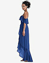 Side View Thumbnail - Classic Blue Off-the-Shoulder Ruffled High Low Maxi Dress