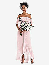 Alt View 2 Thumbnail - Ballet Pink Off-the-Shoulder Ruffled High Low Maxi Dress