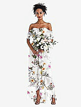Alt View 2 Thumbnail - Butterfly Botanica Ivory Off-the-Shoulder Ruffled High Low Maxi Dress