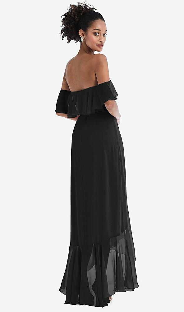 Back View - Black Off-the-Shoulder Ruffled High Low Maxi Dress