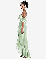 Side View Thumbnail - Celadon Off-the-Shoulder Ruffled High Low Maxi Dress