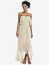 Alt View 1 Thumbnail - Champagne Off-the-Shoulder Ruffled High Low Maxi Dress