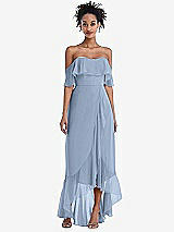 Front View Thumbnail - Cloudy Off-the-Shoulder Ruffled High Low Maxi Dress