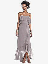 Alt View 1 Thumbnail - Cashmere Gray Off-the-Shoulder Ruffled High Low Maxi Dress