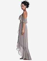 Side View Thumbnail - Cashmere Gray Off-the-Shoulder Ruffled High Low Maxi Dress