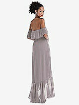 Rear View Thumbnail - Cashmere Gray Off-the-Shoulder Ruffled High Low Maxi Dress