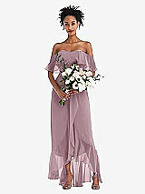 Alt View 2 Thumbnail - Dusty Rose Off-the-Shoulder Ruffled High Low Maxi Dress