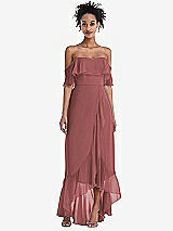Front View Thumbnail - English Rose Off-the-Shoulder Ruffled High Low Maxi Dress