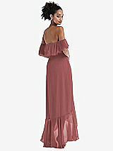 Rear View Thumbnail - English Rose Off-the-Shoulder Ruffled High Low Maxi Dress