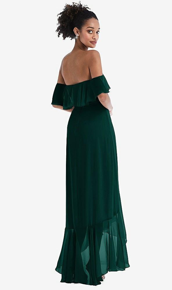 Back View - Evergreen Off-the-Shoulder Ruffled High Low Maxi Dress