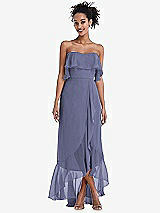 Alt View 1 Thumbnail - French Blue Off-the-Shoulder Ruffled High Low Maxi Dress