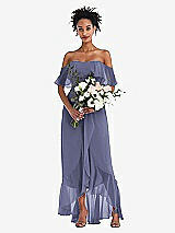 Alt View 2 Thumbnail - French Blue Off-the-Shoulder Ruffled High Low Maxi Dress