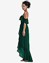Side View Thumbnail - Hunter Green Off-the-Shoulder Ruffled High Low Maxi Dress