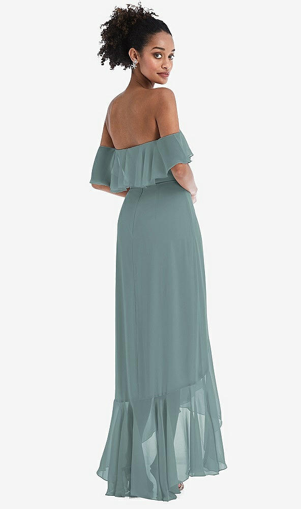 Back View - Icelandic Off-the-Shoulder Ruffled High Low Maxi Dress