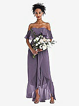 Alt View 2 Thumbnail - Lavender Off-the-Shoulder Ruffled High Low Maxi Dress
