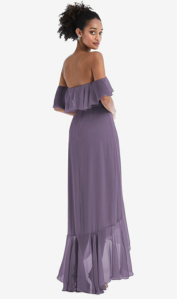 Back View - Lavender Off-the-Shoulder Ruffled High Low Maxi Dress