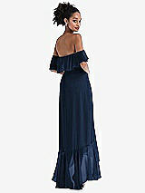 Rear View Thumbnail - Midnight Navy Off-the-Shoulder Ruffled High Low Maxi Dress