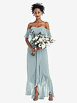 Alt View 2 Thumbnail - Morning Sky Off-the-Shoulder Ruffled High Low Maxi Dress