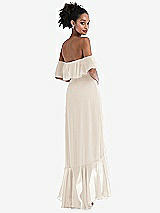 Rear View Thumbnail - Oat Off-the-Shoulder Ruffled High Low Maxi Dress