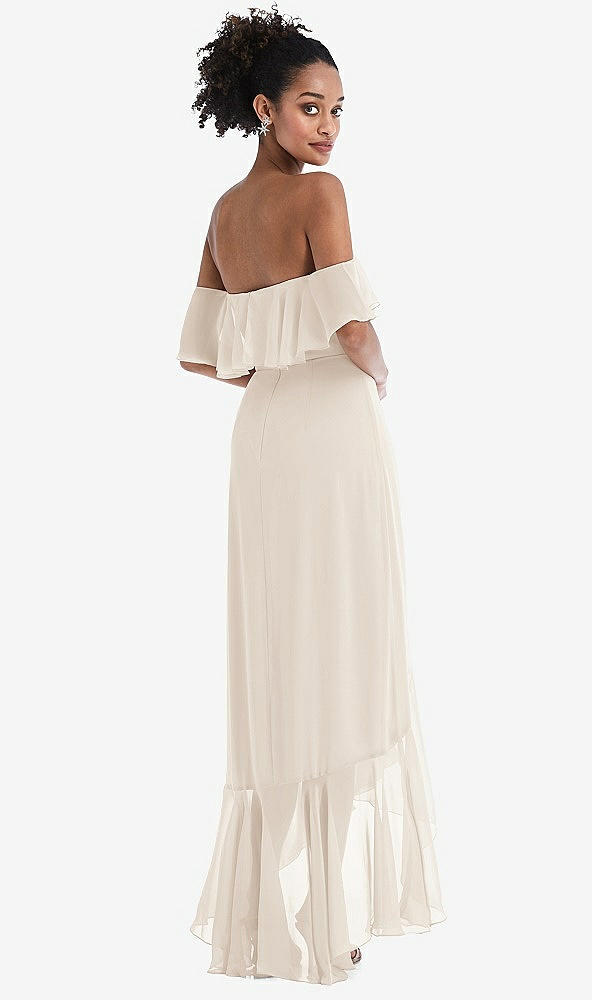 Back View - Oat Off-the-Shoulder Ruffled High Low Maxi Dress