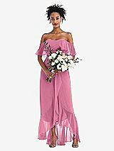Alt View 2 Thumbnail - Orchid Pink Off-the-Shoulder Ruffled High Low Maxi Dress