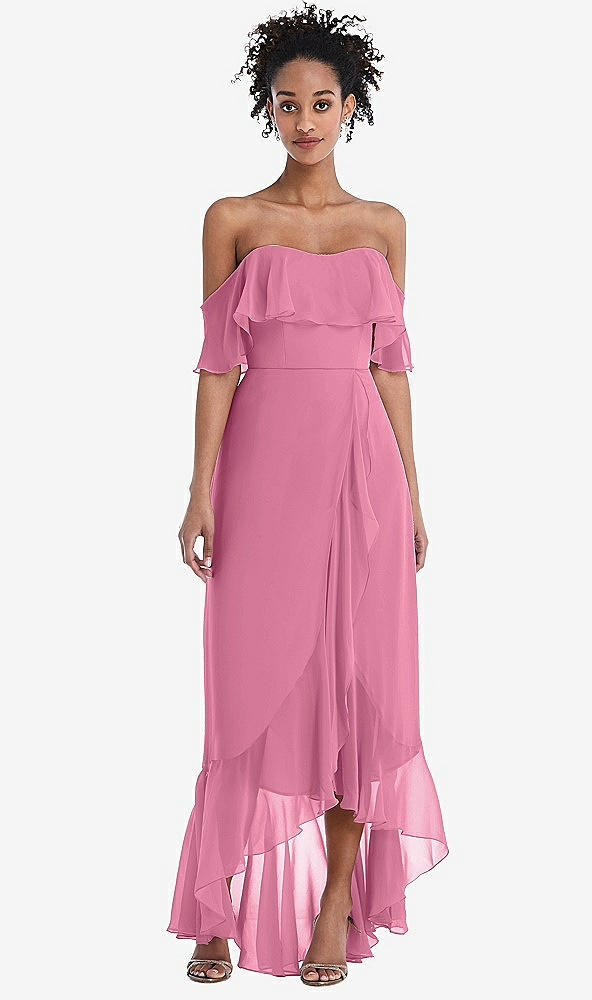 Front View - Orchid Pink Off-the-Shoulder Ruffled High Low Maxi Dress