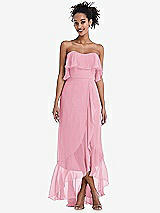 Alt View 1 Thumbnail - Peony Pink Off-the-Shoulder Ruffled High Low Maxi Dress