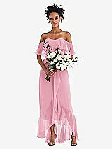 Alt View 2 Thumbnail - Peony Pink Off-the-Shoulder Ruffled High Low Maxi Dress