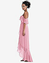 Side View Thumbnail - Peony Pink Off-the-Shoulder Ruffled High Low Maxi Dress
