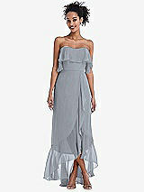 Alt View 1 Thumbnail - Platinum Off-the-Shoulder Ruffled High Low Maxi Dress