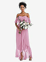 Alt View 2 Thumbnail - Powder Pink Off-the-Shoulder Ruffled High Low Maxi Dress