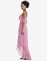 Side View Thumbnail - Powder Pink Off-the-Shoulder Ruffled High Low Maxi Dress