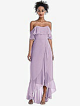 Front View Thumbnail - Pale Purple Off-the-Shoulder Ruffled High Low Maxi Dress