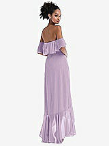 Rear View Thumbnail - Pale Purple Off-the-Shoulder Ruffled High Low Maxi Dress