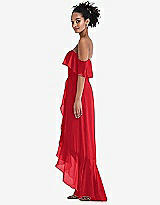 Side View Thumbnail - Parisian Red Off-the-Shoulder Ruffled High Low Maxi Dress