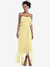 Alt View 1 Thumbnail - Pale Yellow Off-the-Shoulder Ruffled High Low Maxi Dress