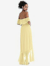 Rear View Thumbnail - Pale Yellow Off-the-Shoulder Ruffled High Low Maxi Dress