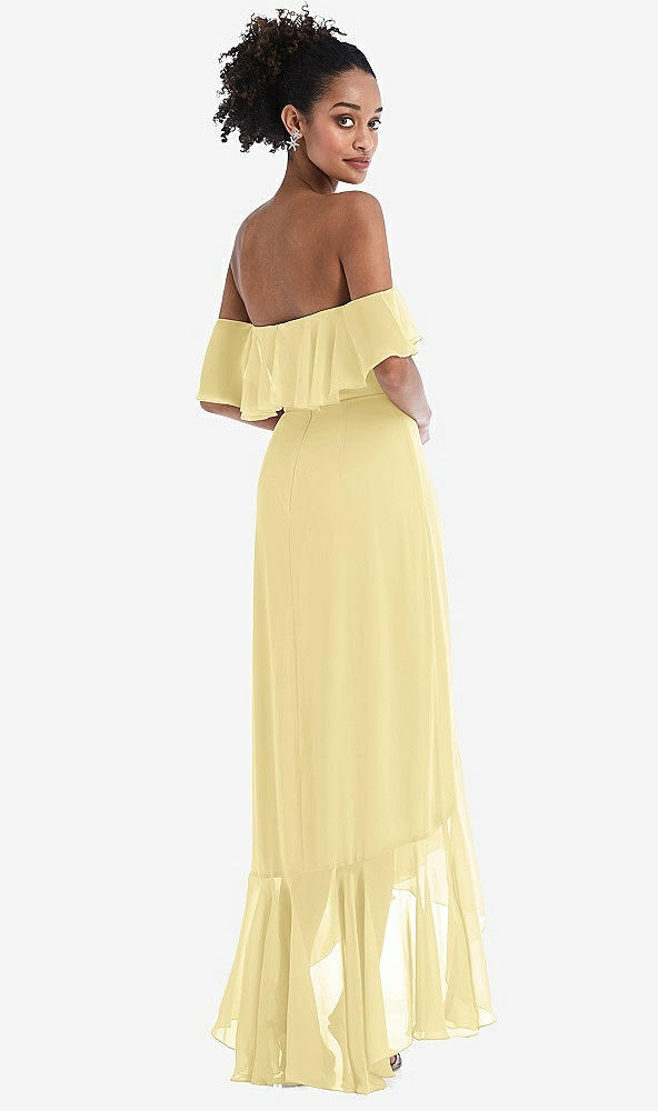 Back View - Pale Yellow Off-the-Shoulder Ruffled High Low Maxi Dress