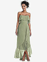 Alt View 1 Thumbnail - Sage Off-the-Shoulder Ruffled High Low Maxi Dress