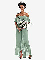 Alt View 2 Thumbnail - Seagrass Off-the-Shoulder Ruffled High Low Maxi Dress