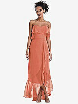 Alt View 1 Thumbnail - Terracotta Copper Off-the-Shoulder Ruffled High Low Maxi Dress