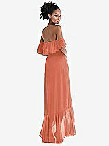 Rear View Thumbnail - Terracotta Copper Off-the-Shoulder Ruffled High Low Maxi Dress
